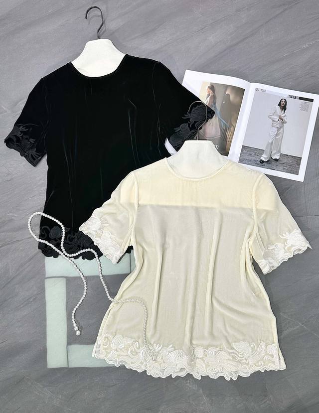 Hot Sale New Arrival Silk Velvet Embroidered Top In Two Colors And Four Sizes