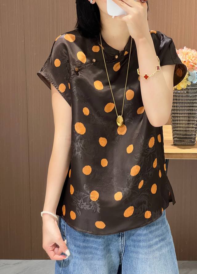 Re-Ordered Silk Sangbo Satin Printed Top Color Super White Versatile Fashion S X