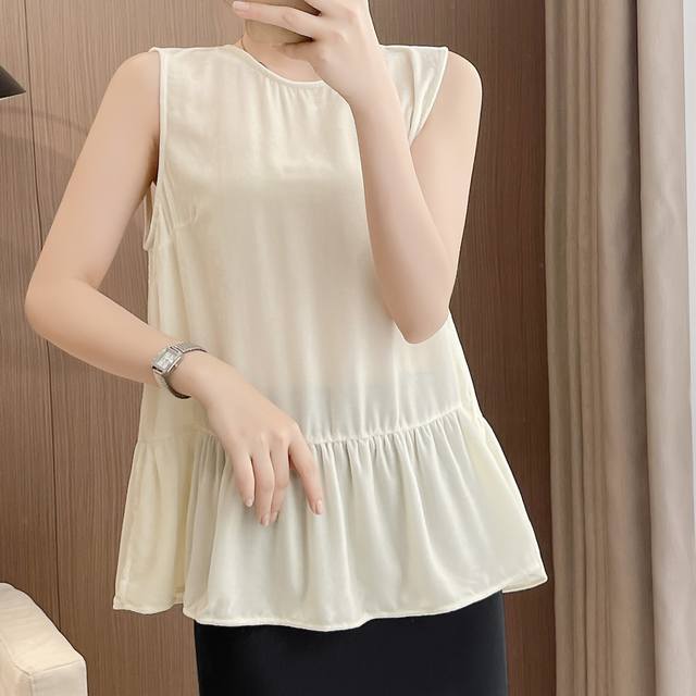 Hot Sale New Item Age-Reducing Lotus Leaf Sleeveless Velvet Top Two-Color Black