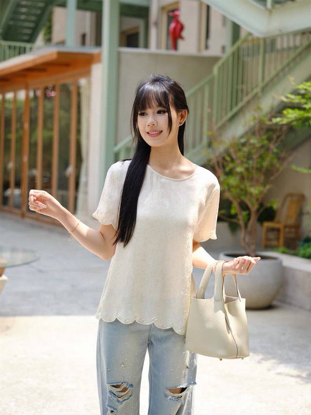 New Arrival Acetate Jacquard Beaded Embroidery Round Neck Short Sleeve Shirt Sma