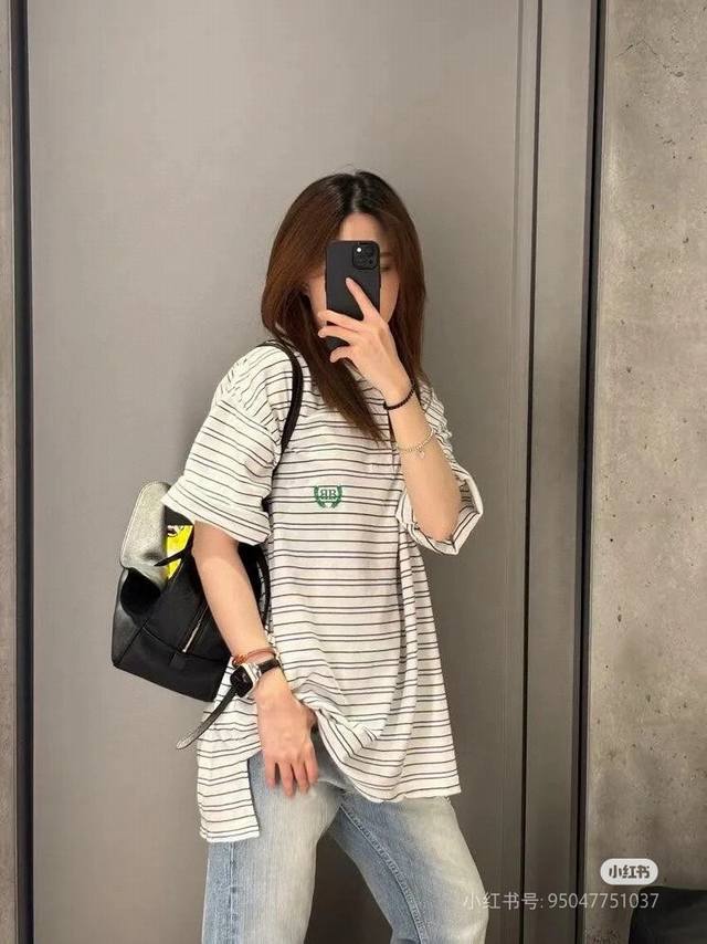 blcg Paris' Latest Double B Wheat Ear Embroidery Striped Polo Short Sleeves O