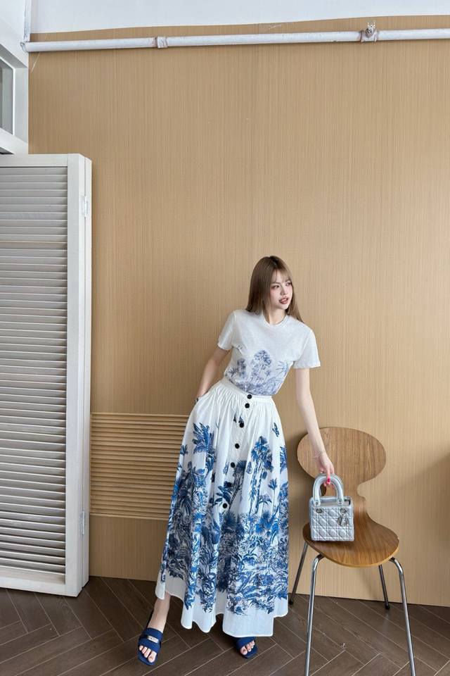 cd Coconut Tree Print Single-Breasted Skirt Customized Logo Buckle Single-Bre
