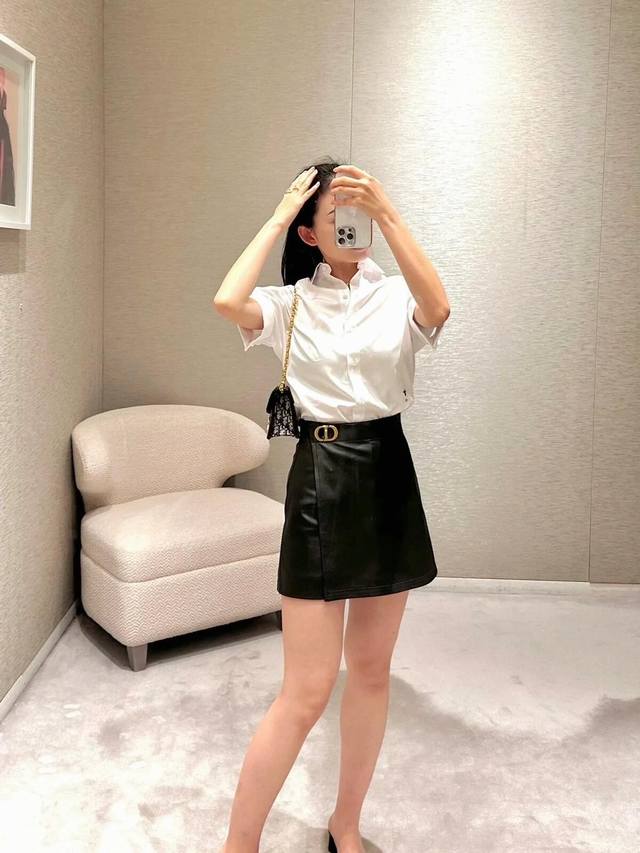 cd Short-Sleeved Pearl Button Shirt With Scarf Exquisite Age-Reducing High-En
