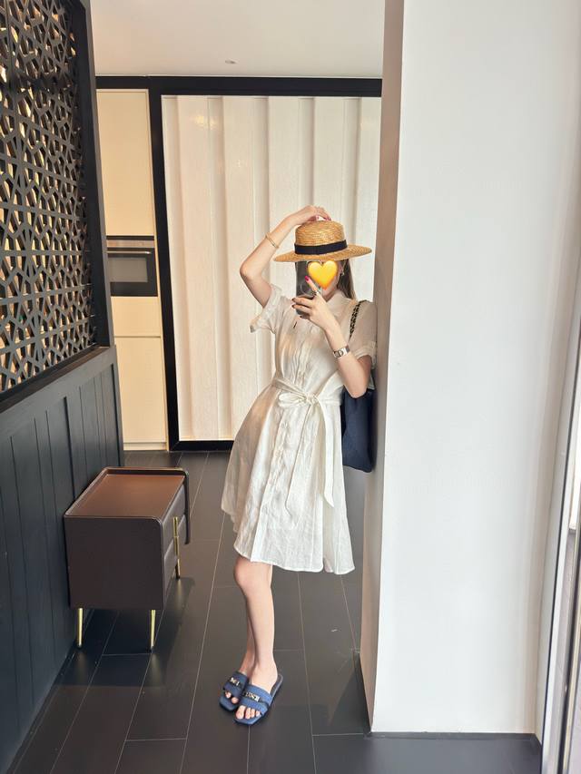Dress Raff Polo Embroidery Lapel Waist Windbreaker Dress With Linen Lining, Cust