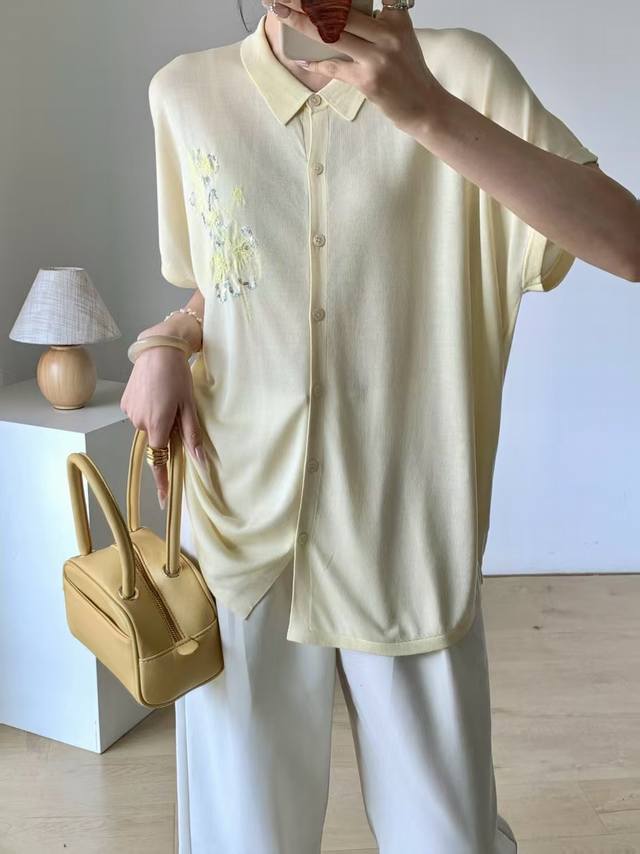 High-Grade Sequin Embroidery Floral Lapel Ice Silk Cardigan Temperament Loose Li