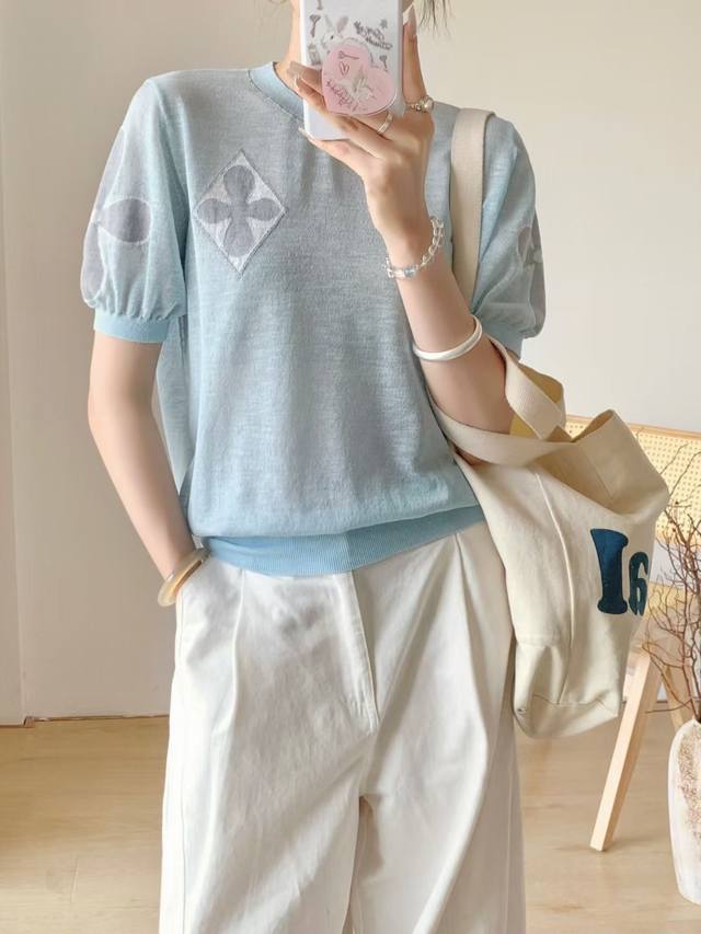 High-End Celebrity Light Luxury Top New Product Printing Texture Round Neck Shor