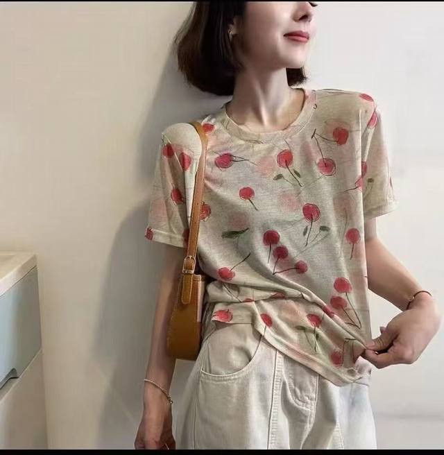 European Goods Retro Style Round Neck Short-Sleeved T-Shirt European Station New