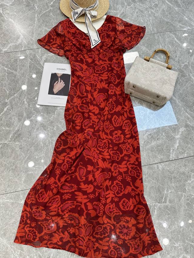New Style Georgette Bias Cut Lotus Leaf Sleeve Long Dress Fabric Georgette 100%