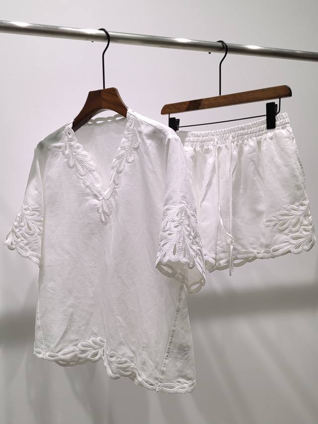 Linen Heavy Embroidery Set White Smlxl