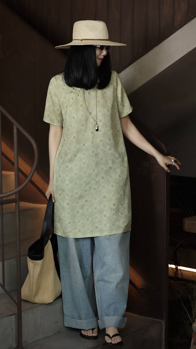 New Exclusive Original Design Silk Xiangyunsha Dress Green Yellow Smlxlxxl