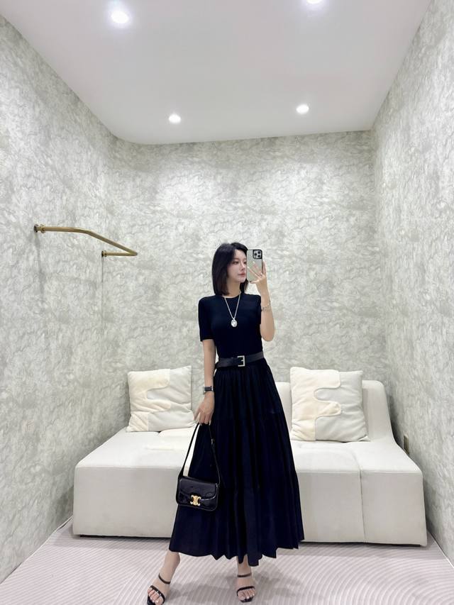 New Style Versatile Knitted Stitching Belt Dress S-Xl