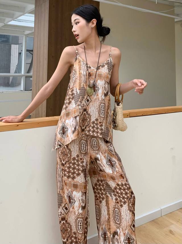 Copper-Ammonia Silk Ethnic Style Printed Trousers Smlxl