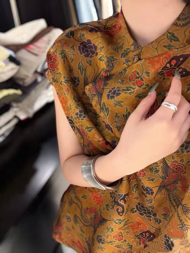 Hot Sale Phoenix Peony Butterfly Print Top 100% Silk Xiangyunsha Top Picture Col
