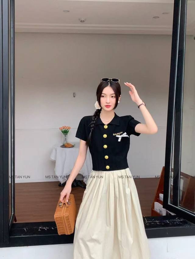 New Design Bow Metal Button Short Sleeves Sml