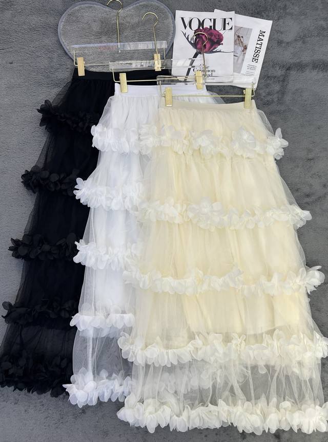 New Arrival Design Petal Cake Tulle Skirt Black And White Beige Sml