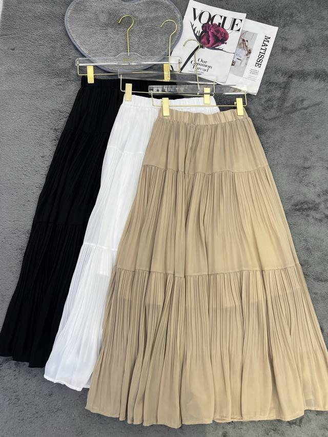 New Arrival Design Sense A Version Pleated Gauze Skirt Black And White Beige Sml