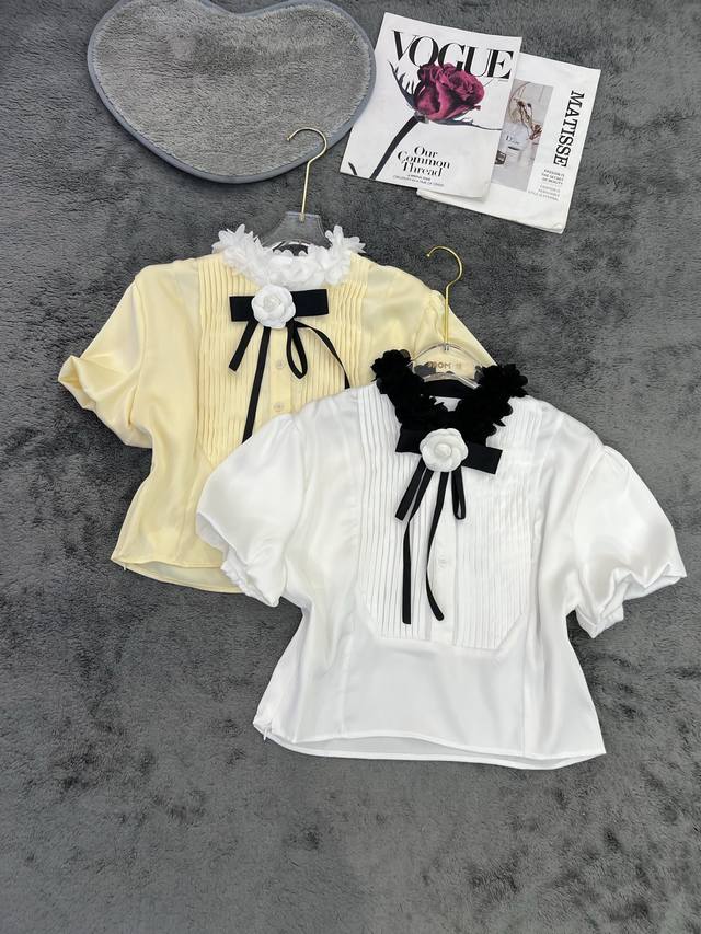 New Arrival Design Collar Short Shirt Yellow And White Sml