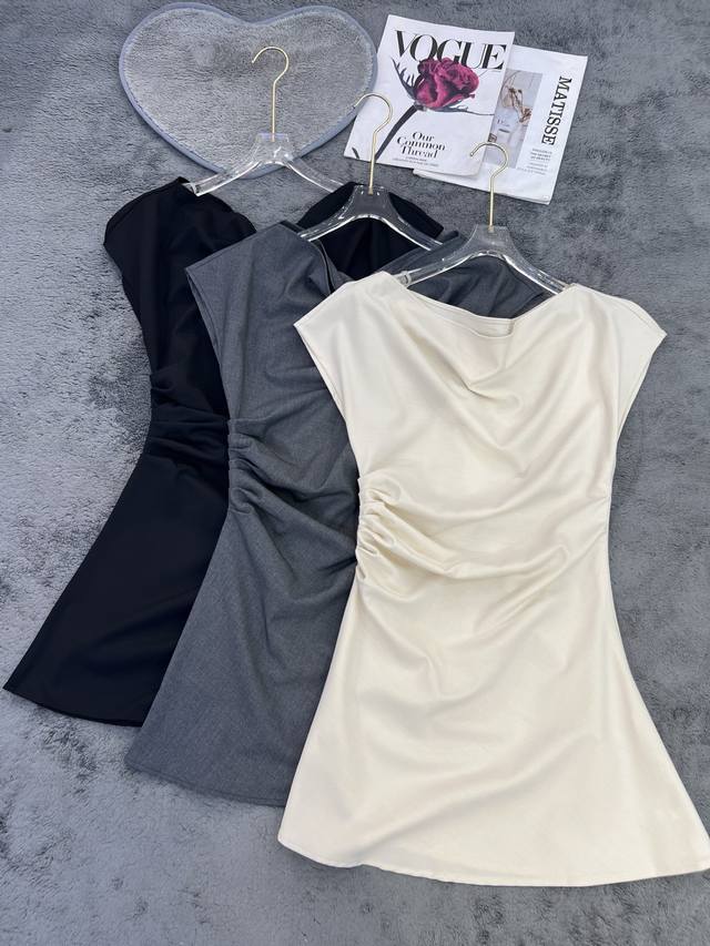New Arrival Design One-Shoulder Waist Dress Black Gray Beige Smlxl
