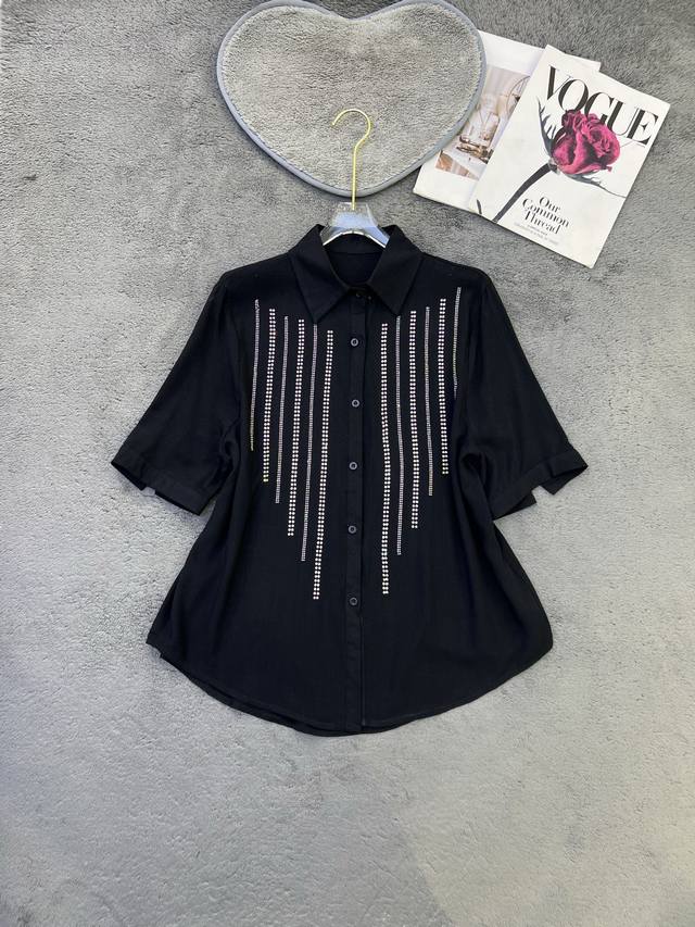 New Design Rhinestone Cotton And Linen Shirt Sml