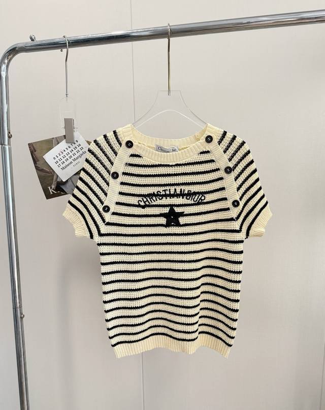 Product Name Dio* 25 Heavy-Duty Striped Embroidery Raglan Button Knitted Short S
