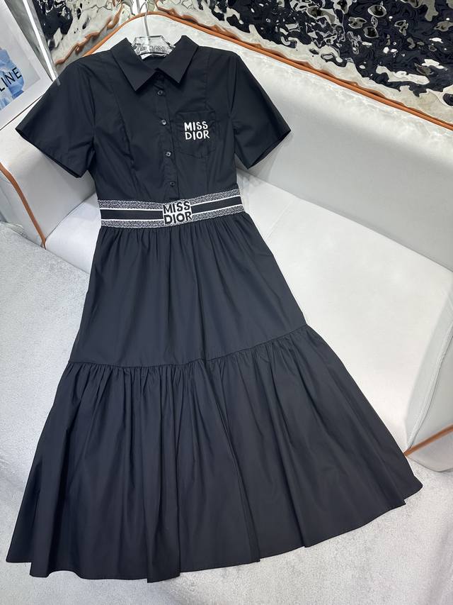 dio* 25Ss New Shirt Dress Letter Ribbon Stitching Design Letter Embroidery De