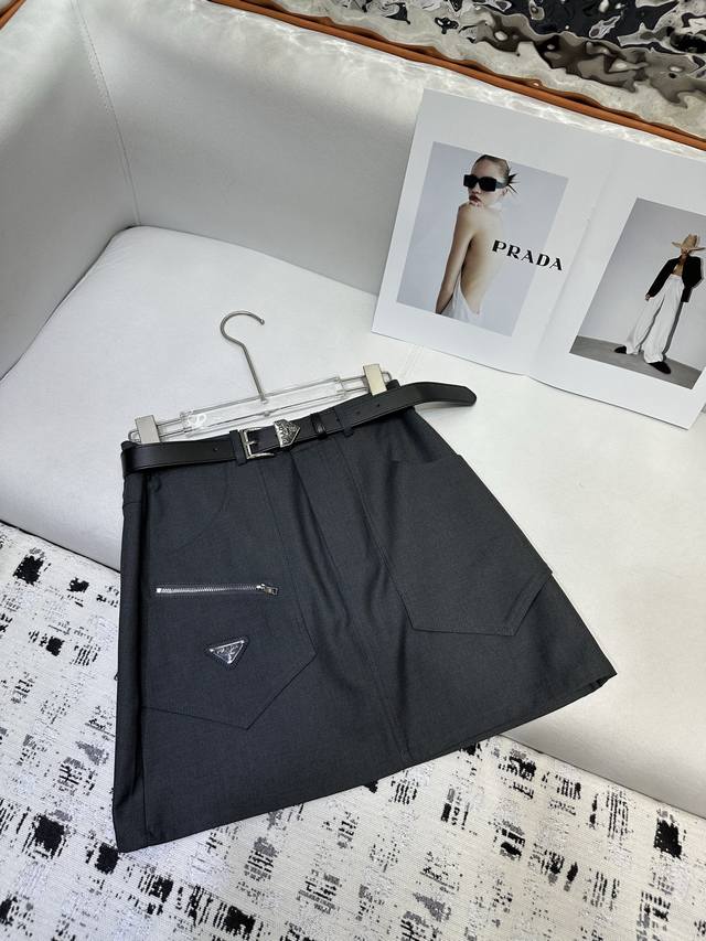 prad 25Th Spring And Summer New Style Skirt Double Pocket Design Triangle Bra