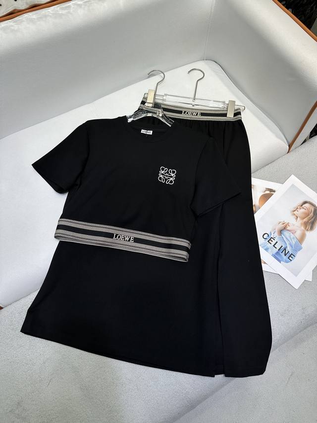 loew* 25Ss New T-Shirt Skirt Suit Logo Embroidery Decoration Letter Ribbon Wa