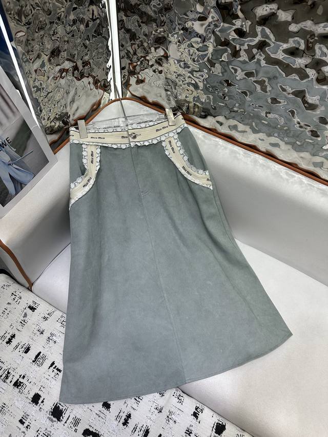 miumiu 25Ss New Lace Ribbon Skirt With Letter Printing Decoration, Super Slim