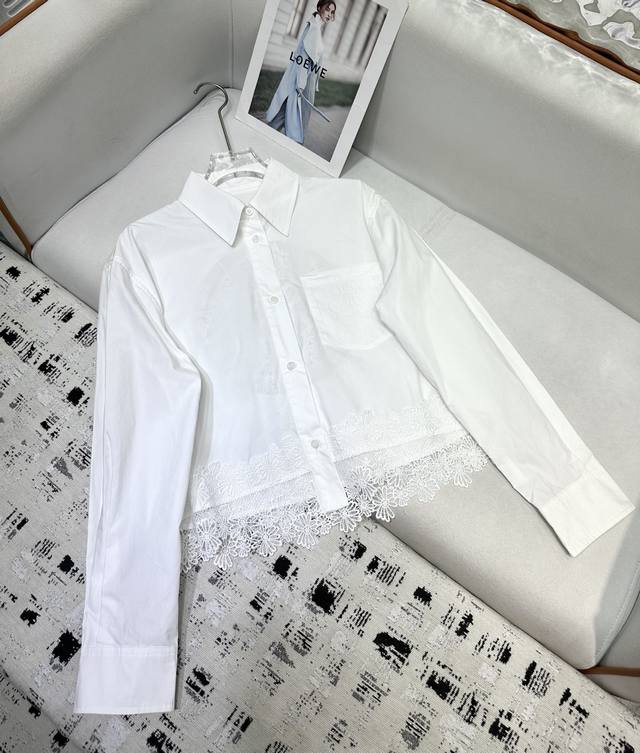 loewe * 25Ss New Shirt Pattern Printing Lace Decoration Fashionable All-Match