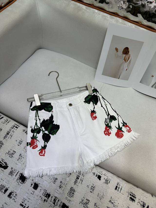 loewe * 25Ss New Denim Shorts Pattern Print Decoration Fashion All-Match Sing