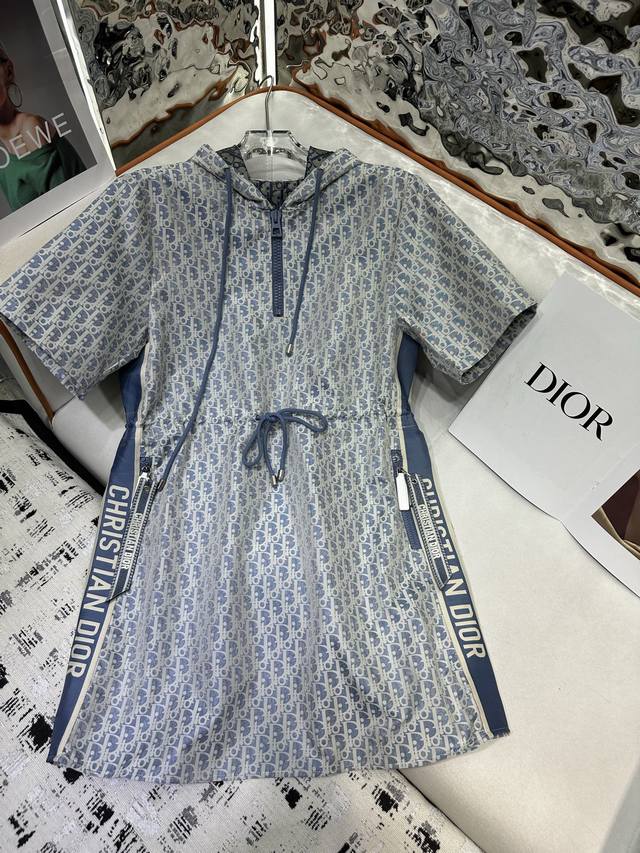 dior*2025 New Summer Hooded Short-Sleeved Dress Overall Old Flower Jacquard F