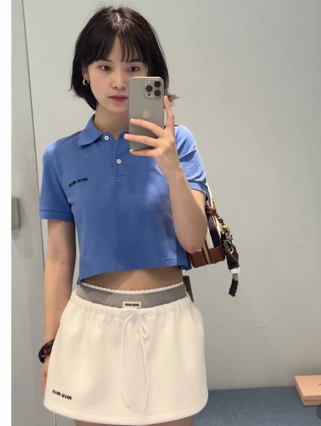 miumi* 25Ss Spring And Summer New Short Polo Stand-Up Collar Short-Sleeved To