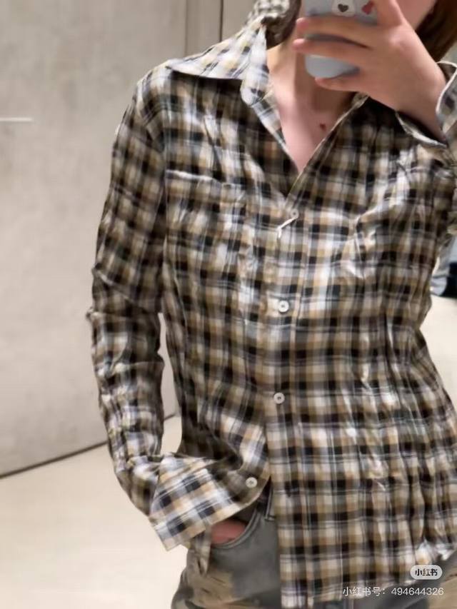 acne*25Ss Spring And Summer New Intellectual Micro-Logo Plaid Long-Sleeved Sh