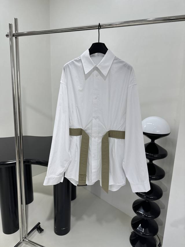 New Poplin Belt Shirt White Cotton Poplin Belt Shirt Decorated With A Non-Detach