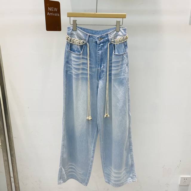 New High Waist Light Blue Washed Straight Loose Versatile Slim Wide Leg Jeans Sm