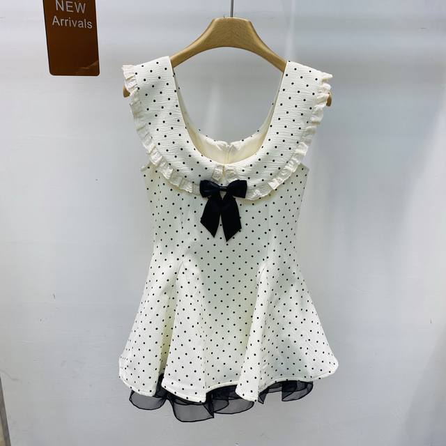 New Niche Designer One-Shoulder French Polka Dot Pure Waist Puffy Dress Sml