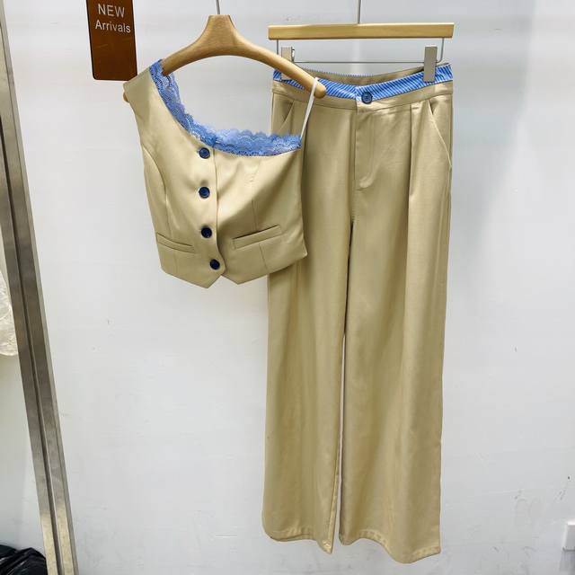 New Fashion Suit Female Design Contrast Color Stitching Oblique Shoulder Vest Kh