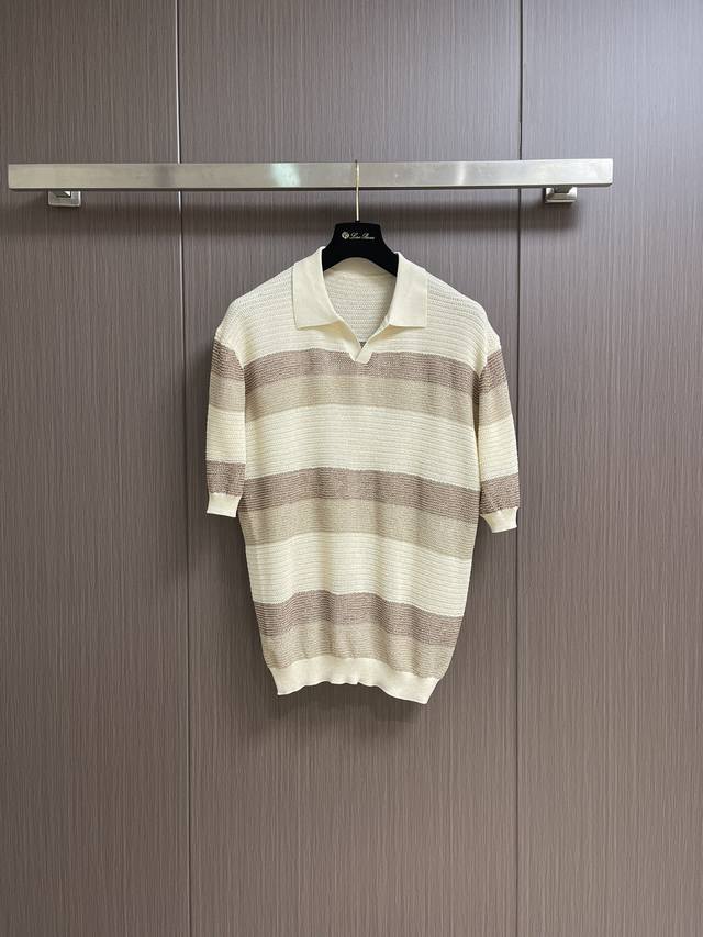zegna 2025Ss Early Spring Fashion Men's Short-Sleeved Striped Knitted Polo Sh