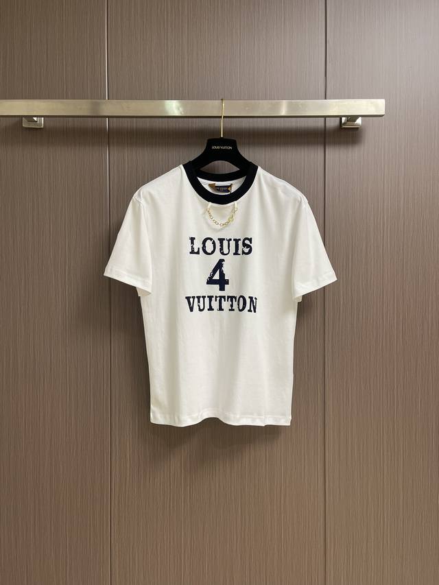 lv 2025Ss New Summer Round Neck Printed Chain T-Shirt Custom Yb Twill Cotton