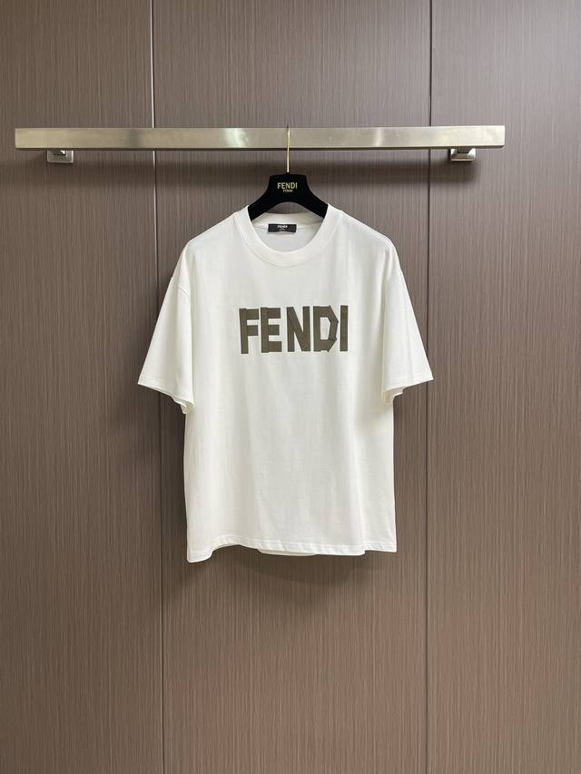 Fendi Logo Print Round Neck T-Shirt This Style Is Made Of 50-Count Double-Pl