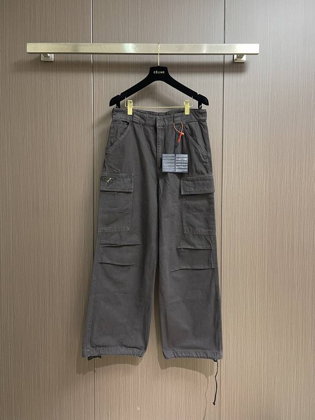 prada 2025Fw New Style Distressed Triangle Leather Logo Trousers, Custom Made