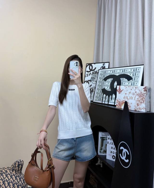 m Home Summer New Round Neck Knitted Short Sleeve Color White Gray Royal Blue