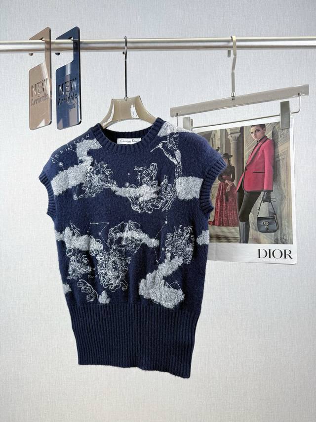 cd Constellation Embroidery Round Neck Vest 100% Cashmere Embroidery100% Cott