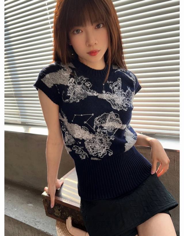 cd Constellation Embroidered Round Neck Vest Model Picture
