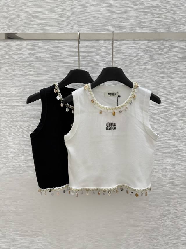 m Early Spring New Round Neck Sequined Knitted Vest Color White Yellow Size 3