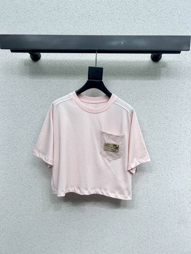 l Metal Logo Brand Pink Short-Sleeved T-Shirt Classic Short Loose Version All