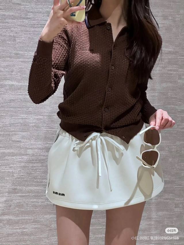 miumi*2025 New Hollow Knitted Cardigan Customized Yb Silk Cotton Thread Woven