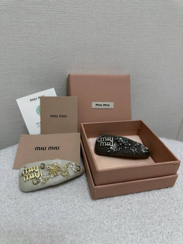 miu Jewelry Hairpin Heavy Model Crystal Glass Diamond Pure Hand-Sewn With Box