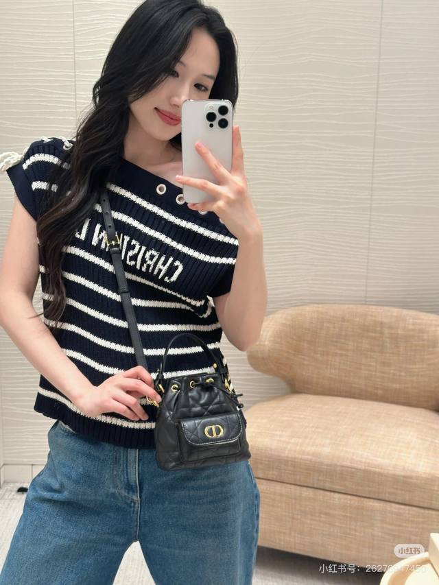 dio*2025 New Product Knot Striped Knitted Short Sleeves Customized Yb Cotton