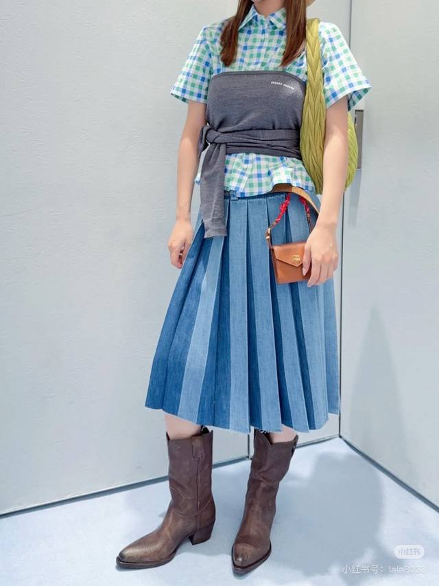 Skirt Miumi*25Ss New Early Spring Retro Blue Denim Pleated Long Skirt Original D